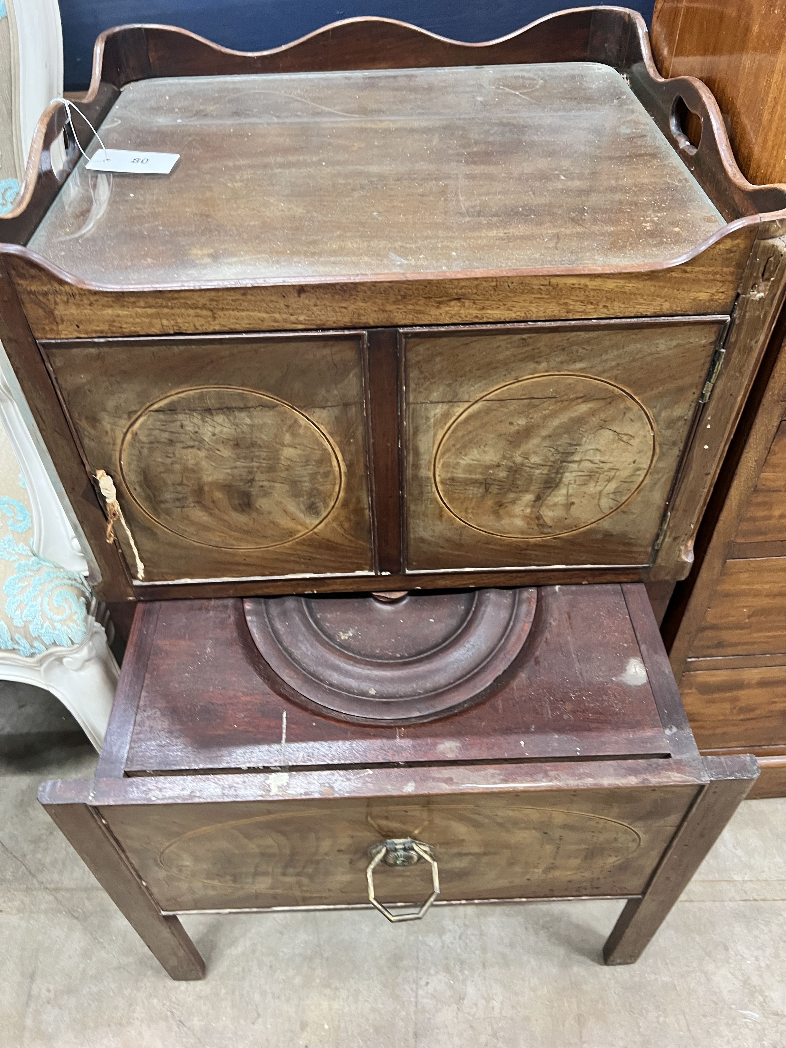 A George III mahogany tray top bedside cabinet, width 53cm, depth 47cm, height 79cm